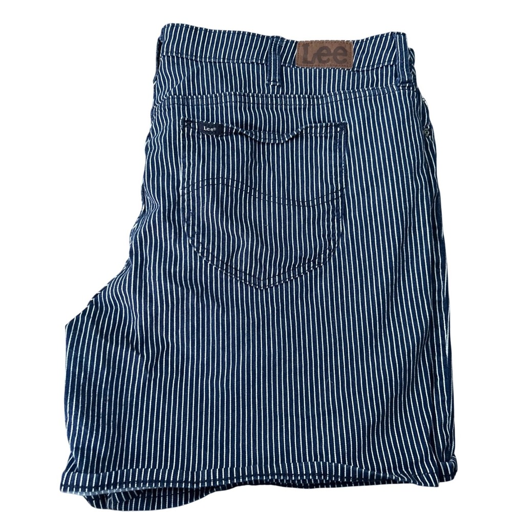 Lee Hickory Stripe Shorts 22 Blue White Workwear Mid Rise
